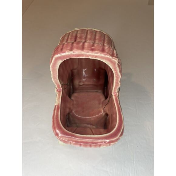 planter baby carriage pink Midcentury american pottery boho USA made small vtg - Picture 4 of 13